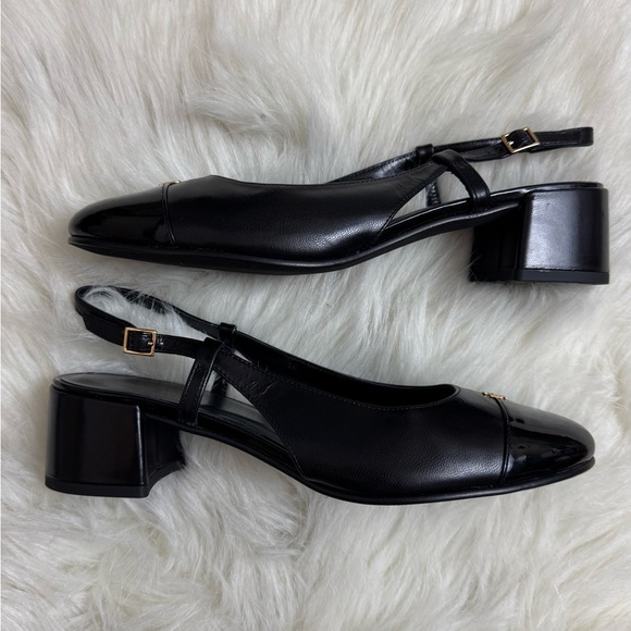 New Tory Burch Cap Toe Slingback Sandals Perfect Black 45 MM - Picture 3 of 7